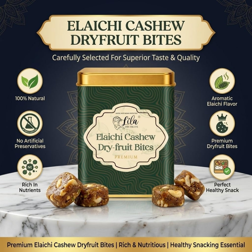 LILA DRY FRUITS Dry Fruit Bites 200 gms Elaichi Cashew Dry Fruits Barfi | Dates, Cashews, Cranberries, Desi Ghee & Cardamom