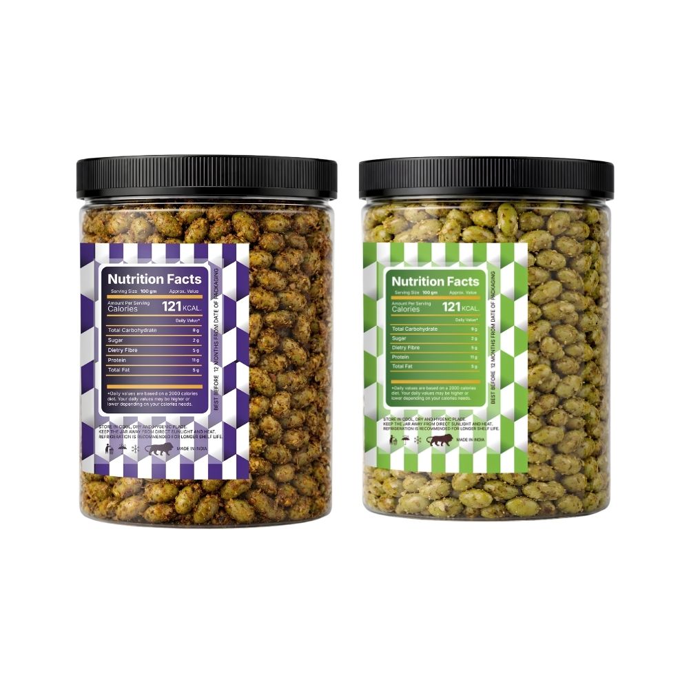 Lila Dry Fruits Premium Edamame 2 Flavours Combo – Magic Masala & Roasted & Salted (Pack of 2, 100g Each)