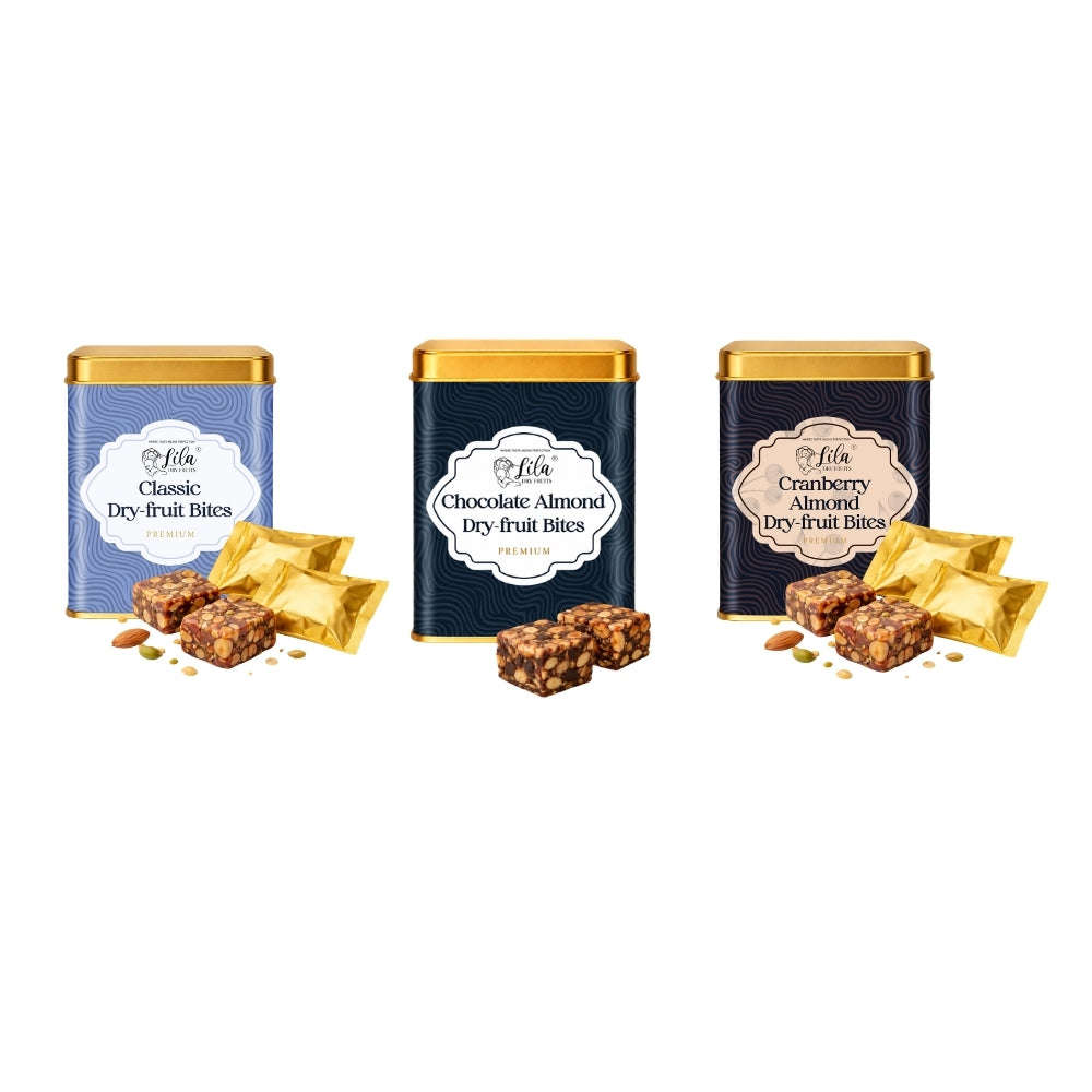 Lila Dry Fruits Date Bites Classic, Chocolate Almond & Cranberry Almond (Pack of 3)