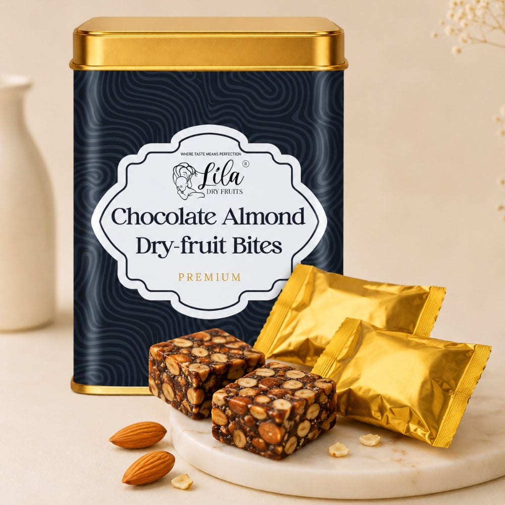 LILA DRY FRUITS Dry Fruit Bites 200 g (10 Pieces) Dates Barfi Chocolate Almonds Flavour Date Mithai Healthy Sweet Snack with Desi Ghee