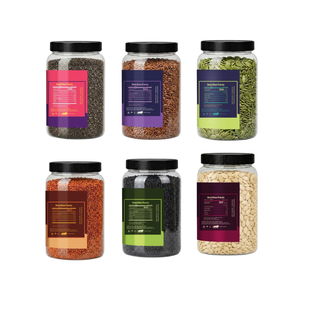 Premium 7 Seeds Mix (200g Each) – Chia, Flax, Pumpkin, Sunflower, Watermelon, Basil & Halim Seeds