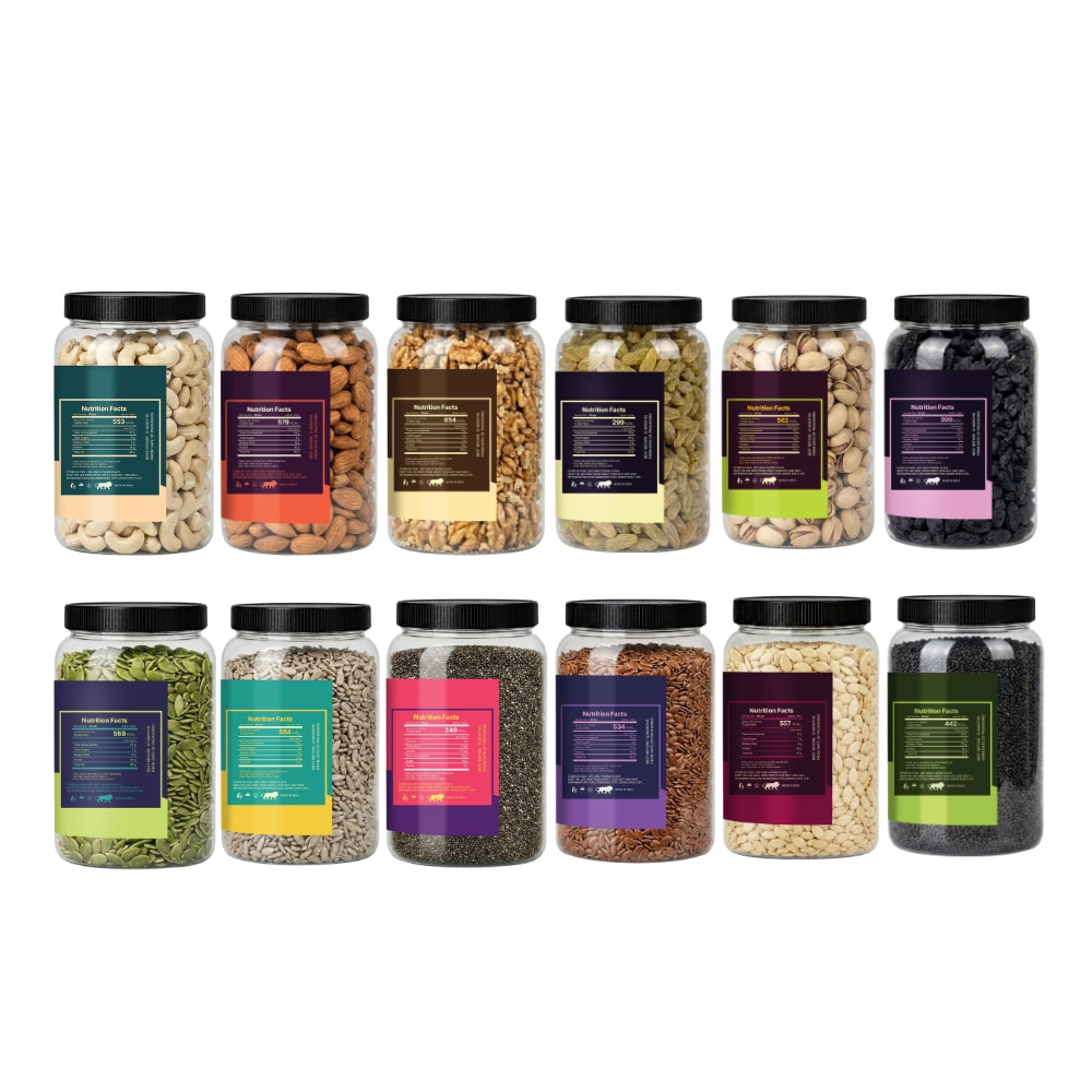 6 Premium Dry Fruits & 6 Healthy Seeds Combo Pack (100g Each) | Cashews, Almonds, Walnuts, Raisins, Pistachios, & More