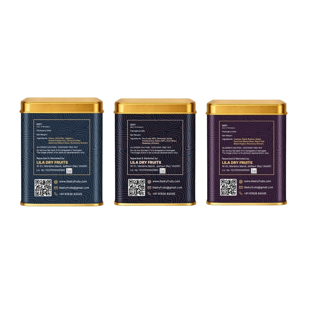 Lila Dry Fruits Date Bites Chocolate Almond, Cranberry Almond & Black Raisin Cashew (Pack of 3)