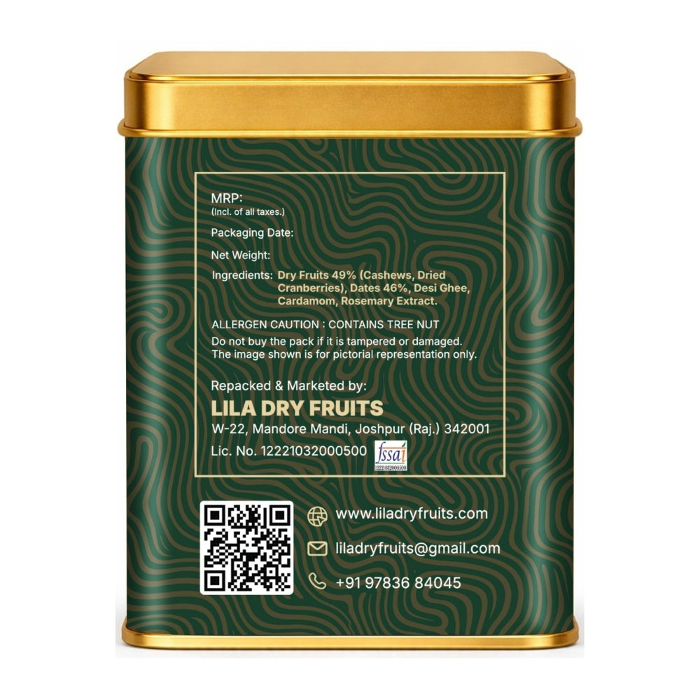 LILA DRY FRUITS Dry Fruit Bites 200 gms Elaichi Cashew Dry Fruits Barfi | Dates, Cashews, Cranberries, Desi Ghee & Cardamom