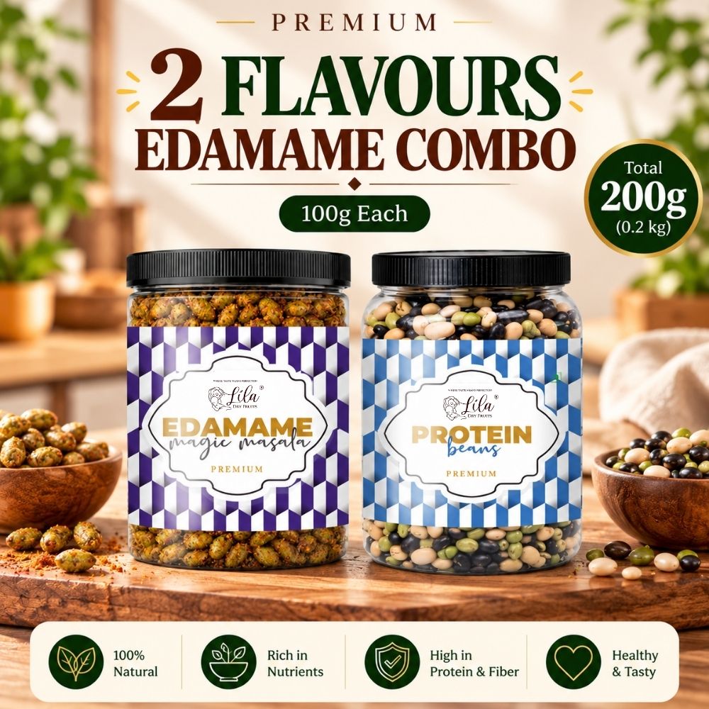 Lila Dry Fruits Premium Edamame 2 Flavours Combo – Magic Masala & Protein Beans (Pack of 2, 100g Each)