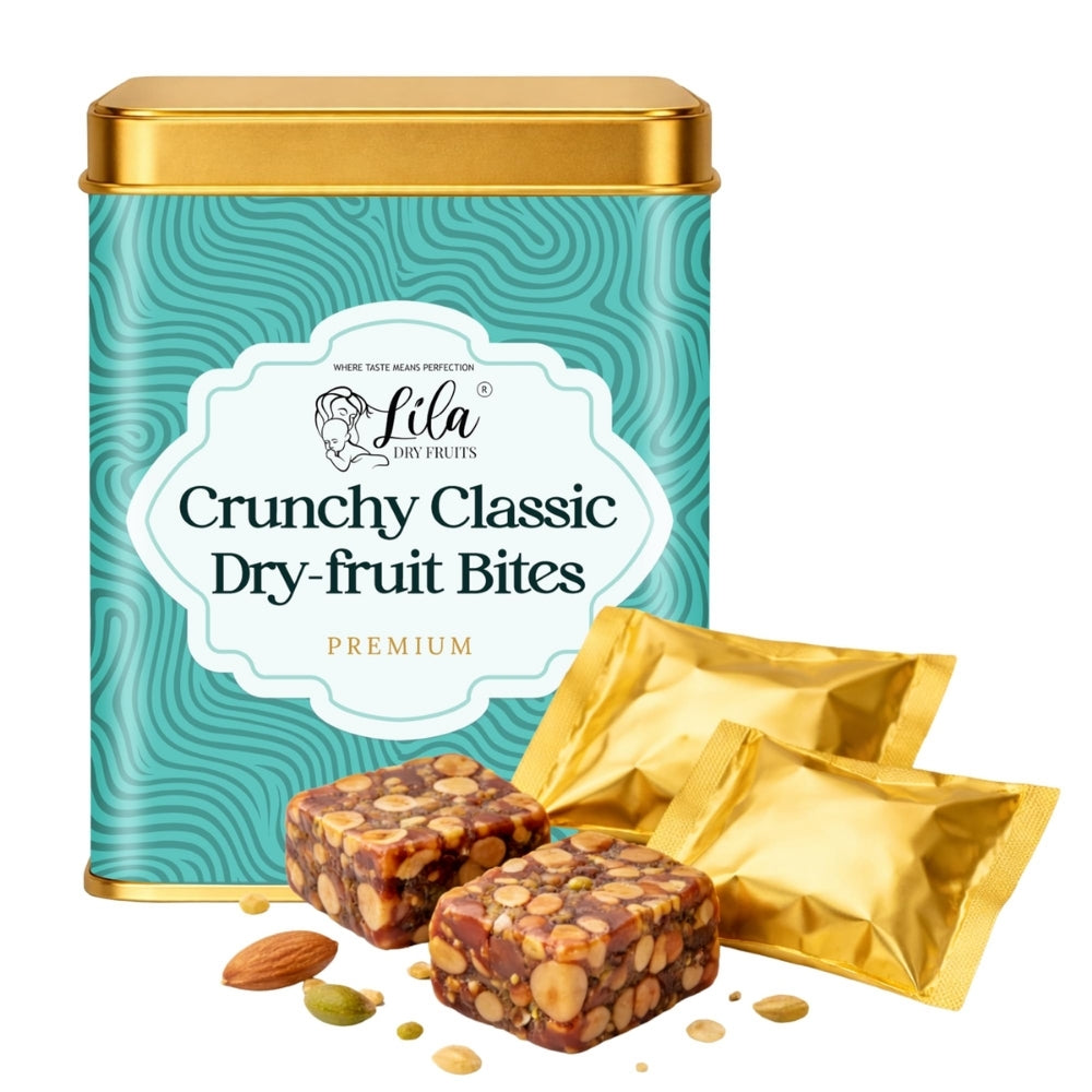 LILA DRY FRUITS Dry Fruit Bites Dates Barfi 200 g (10 Pieces) Classic Crunchy Flavour | Nuts, Honey, Desi Ghee & Rice Crisps