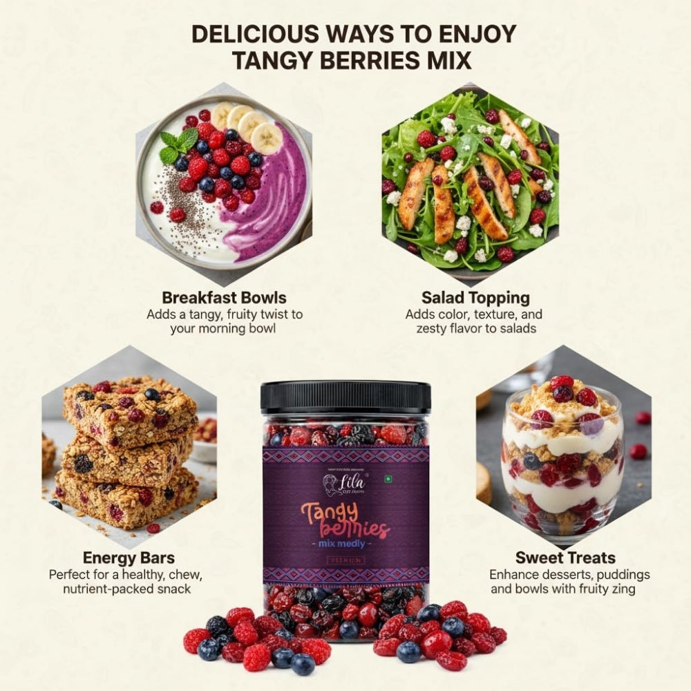 LILA DRY FRUITS Tangy Berries Mix | Cranberry, Blueberry, Red Cherry, Strawberry & Black Raisins