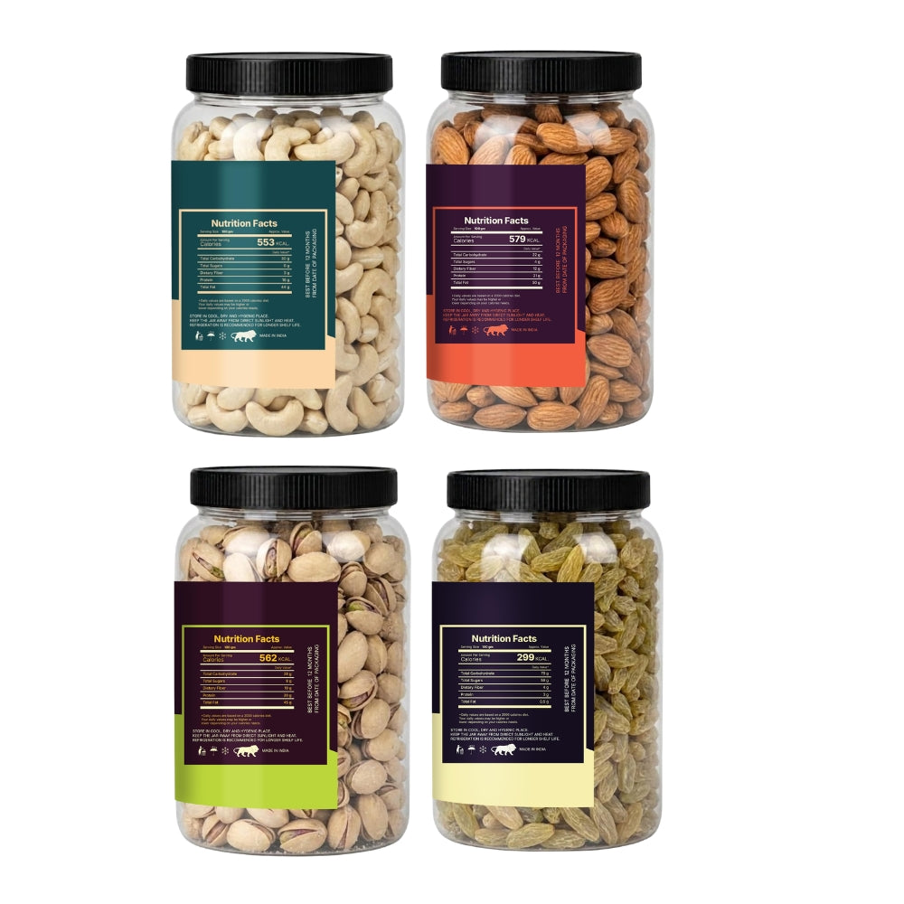 Premium 4 Dry Fruits Combo (200g Each) – Cashews, Almonds, Pistachios & Raisins