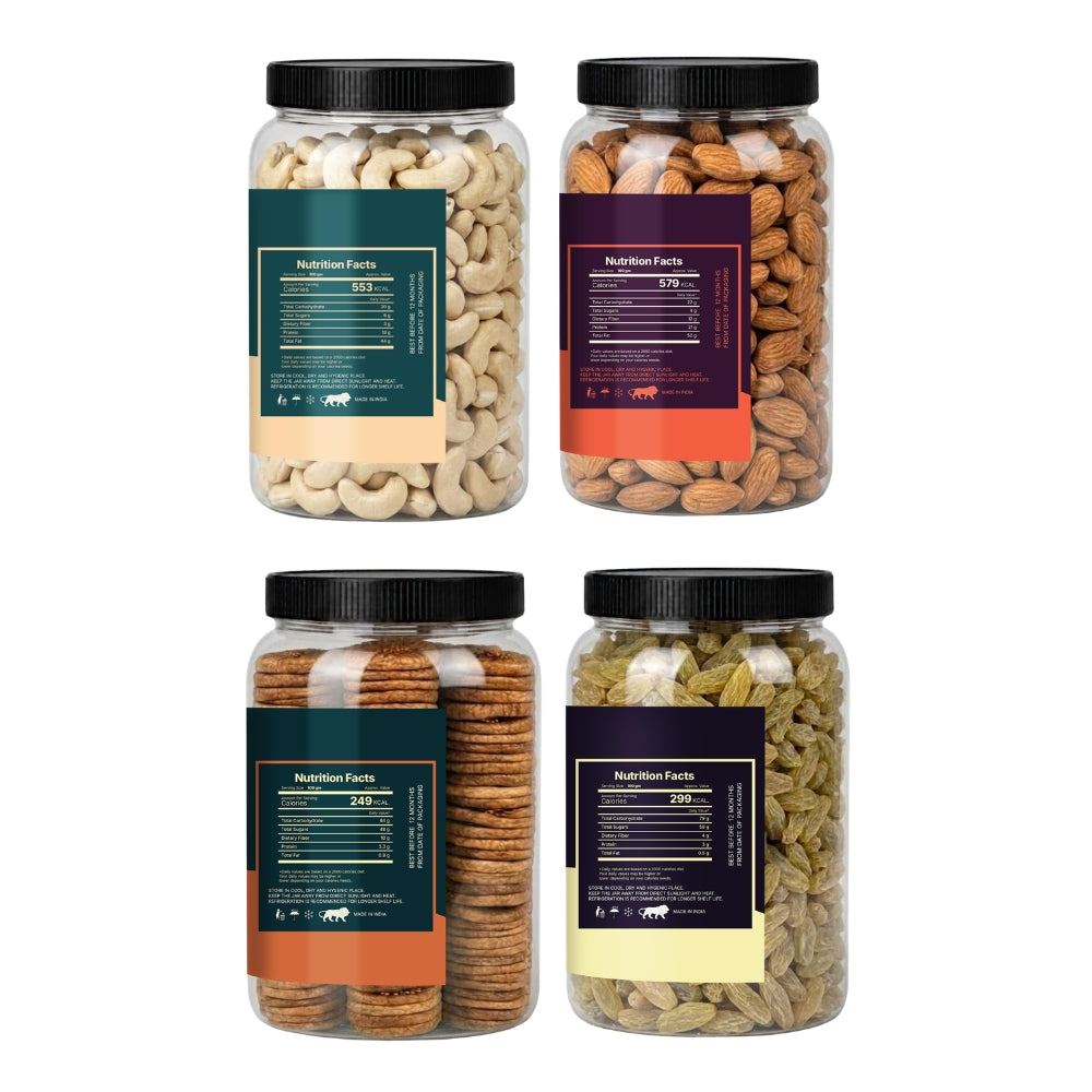 Premium 4 Dry Fruits Combo (200g Each) – Cashews, Almonds, Anjeer & Raisins