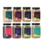 4 Seeds & 4 Dry Fruits Combo Pack | 100g Each | Cashews, Almonds, Raisins, Pistachios, Pumpkin, Sunflower, Chia & Flax Seeds