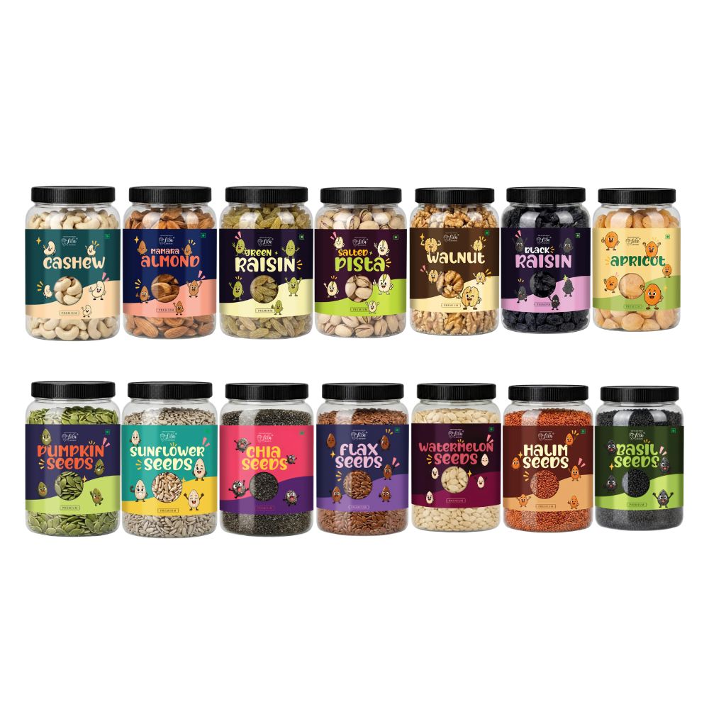 7 Seeds & 7 Dry Fruits Mix | Cashew, Almonds, Raisins, Pista, Walnut, Black Raisins, Apricots with Pumpkin, Sunflower, Chia, Flax, Watermelon, Basil & Halim Seeds | Premium Healthy Combo