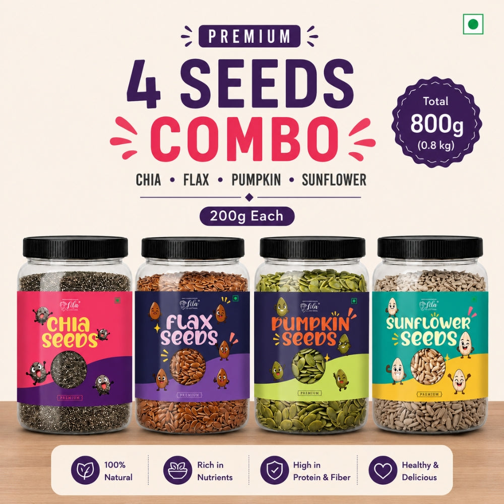 Premium 4 Seeds Combo (200g Each) – Chia Seeds, Flax Seeds, Pumpkin Seeds & Sunflower Seeds