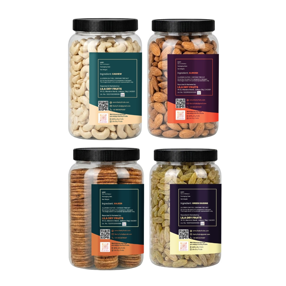 Premium 4 Dry Fruits Combo (200g Each) – Cashews, Almonds, Anjeer & Raisins