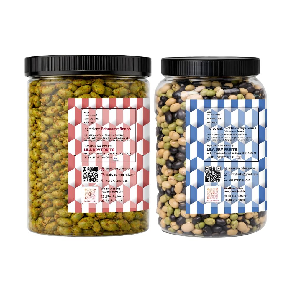 Lila Dry Fruits Premium Edamame 2 Flavours Combo – Indian Tadka & Protein Beans (Pack of 2, 100g Each)