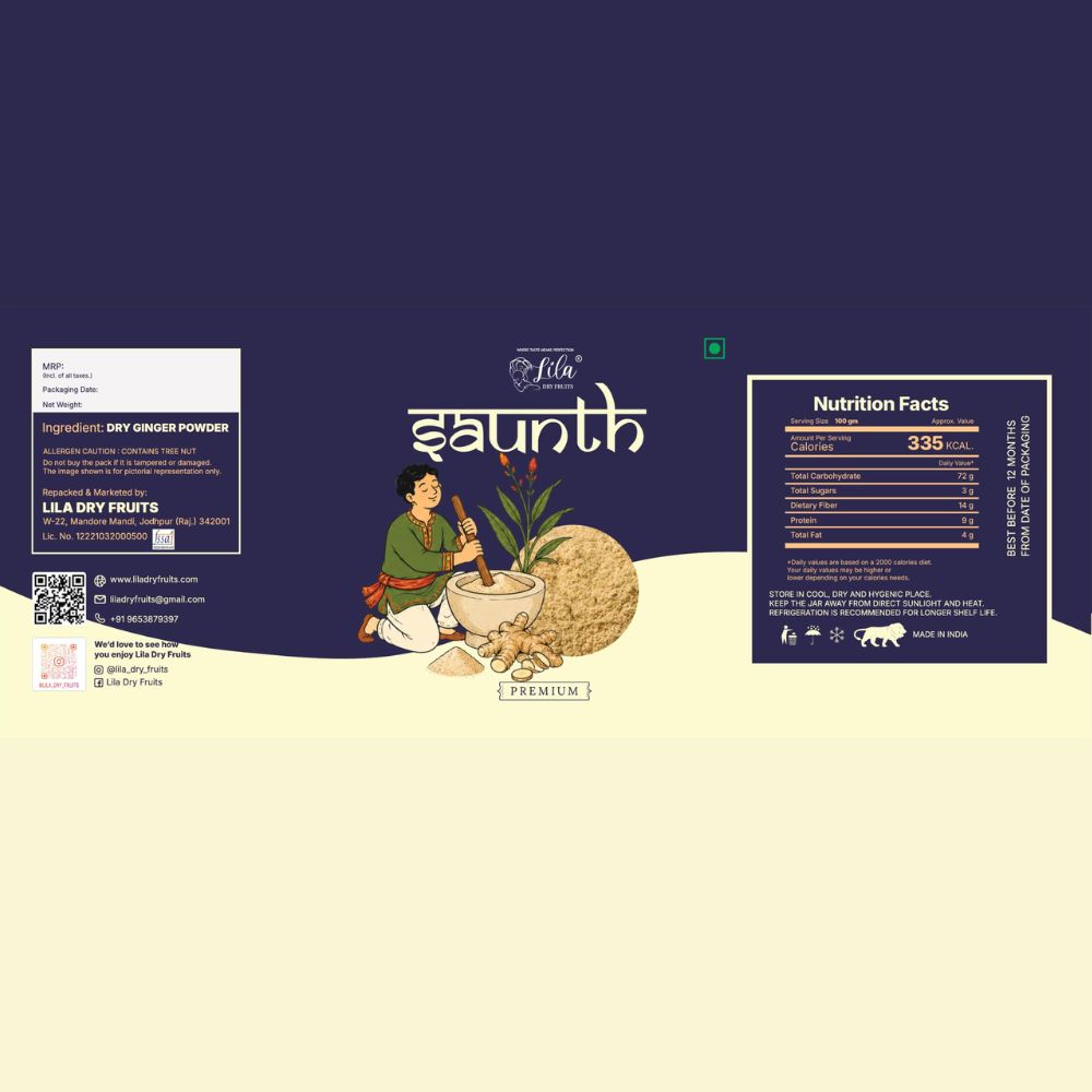 LILA DRY FRUITS Dry Ginger Powder Sonth Powder Saunth Finely Ground Ginger Spice for Cooking, Baking, Beverages & Everyday Kitchen Use Masale Perfect for Daily Kitchen Use