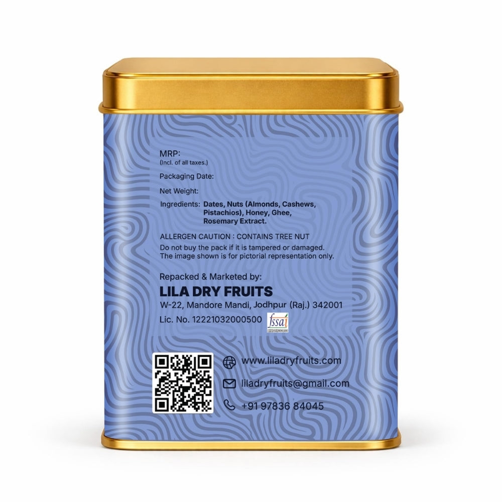 LILA DRY FRUITS Dry Fruit Bites 200 g (10 Pieces) Classic Dates Barfi with Almonds Cashews Pistachios Honey Ghee