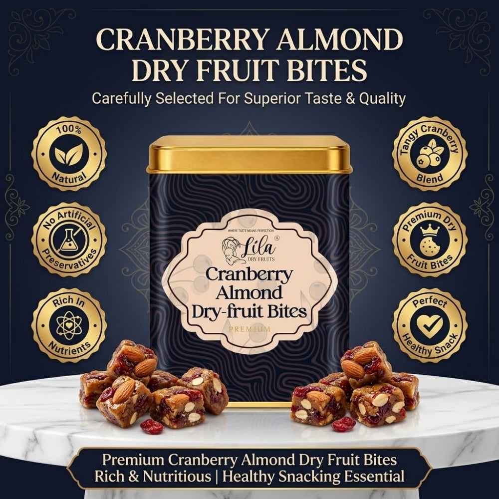 LILA DRY FRUITS Dry Fruit Bites 200 gms Cranberry Almond Dry Fruits Barfi | Dates, Almonds & Dried Cranberries with Desi Ghee
