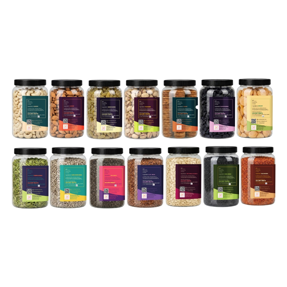 7 Dry Fruits & 7 Seeds Combo | Cashew, Almonds, Raisins, Pista, Anjeer, Black Raisins, Apricots, Pumpkin, Sunflower, Chia, Flax, Watermelon, Basil & Halim Seeds