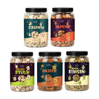 Premium 5 Dry Fruits Combo Pack (200g Each) – Cashew, Almond, Pista, Anjeer & Raisins