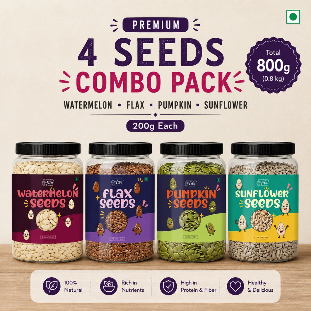 Premium 4 Seeds Combo Pack (800g) – 200g Each Watermelon, Flax, Pumpkin & Sunflower Seeds | Healthy Mixed Seeds for Daily Nutrition