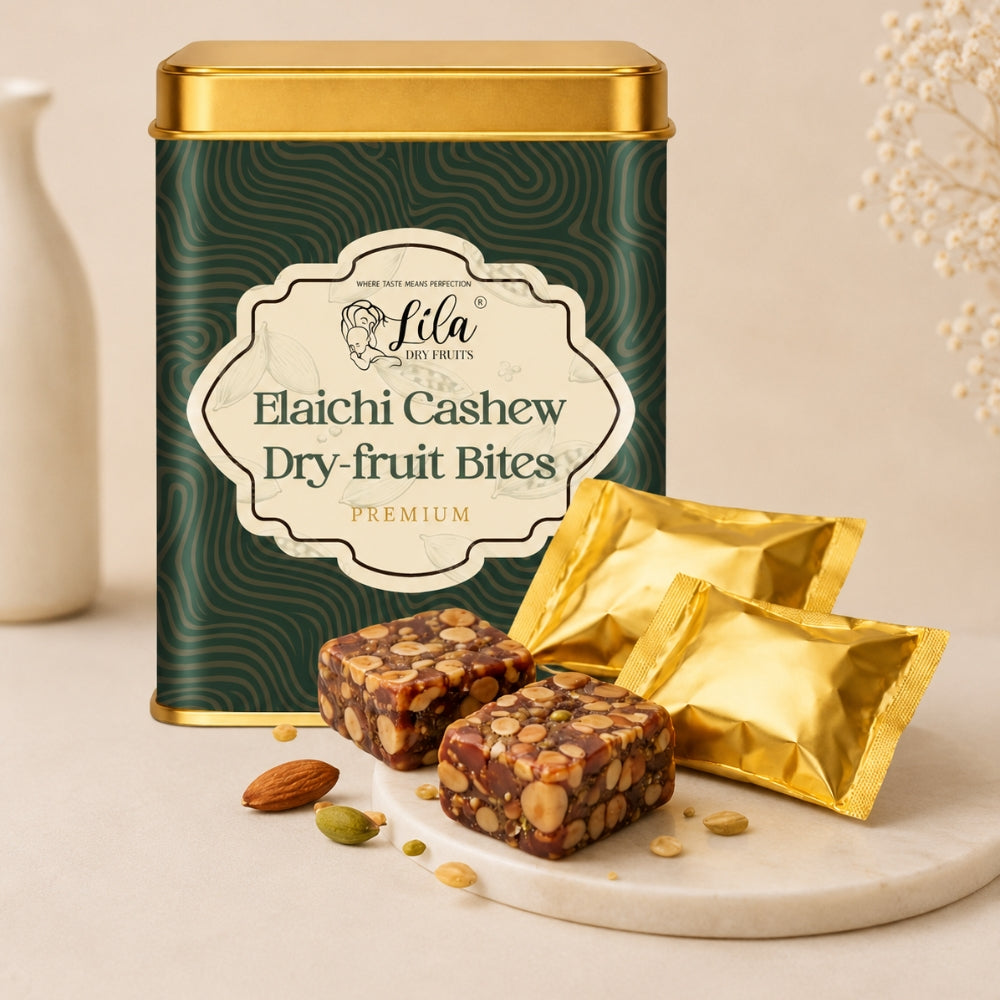 LILA DRY FRUITS Dry Fruit Bites 200 gms Elaichi Cashew Dry Fruits Barfi | Dates, Cashews, Cranberries, Desi Ghee & Cardamom