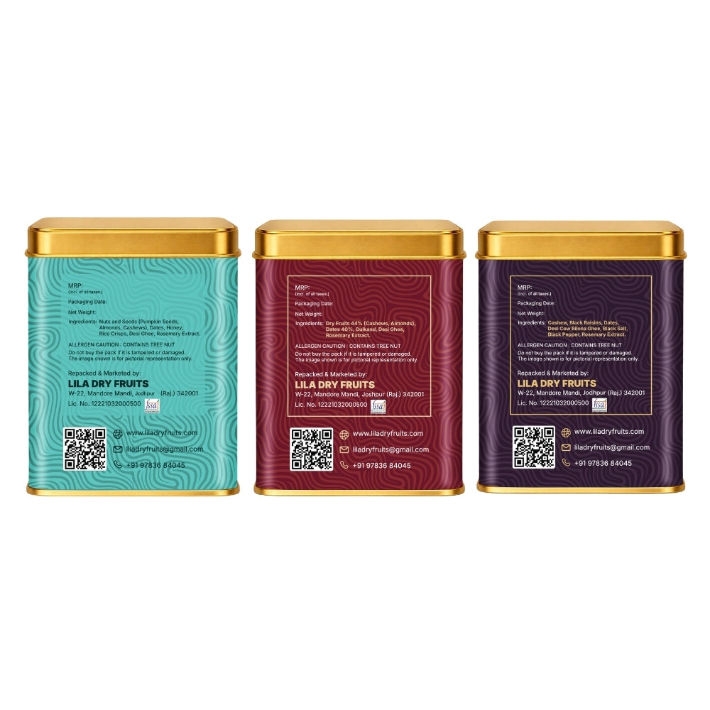 Lila Dry Fruits Date Bites Crunchy Classic, Rose Cashew & Black Raisin Cashew (Pack of 3)