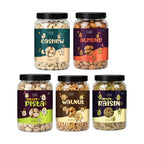 Premium 5 Dry Fruits Combo Pack (200g Each) | Cashews, Almonds, Pista, Walnuts & Raisins