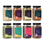 4 Dry Fruits & 4 Seeds Combo Pack | Cashews, Almonds, Raisins, Anjeer + Pumpkin, Sunflower, Chia & Flax Seeds | 100g Each