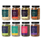 4 Dry Fruits & 4 Seeds Combo Pack | Cashews, Almonds, Raisins, Anjeer + Pumpkin, Sunflower, Chia & Flax Seeds | 100g Each