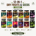 12-in-1 Dry Fruits & Seeds Combo | Cashew, Almonds, Raisins, Pistachios, Anjeer, Black Raisins, Pumpkin Seeds, Sunflower Seeds, Chia Seeds, Flax Seeds, Watermelon Seeds & Basil (Sabja) Seeds | 100g Each Pack