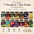 7 Seeds & 7 Dry Fruits Combo Pack (100g Each) – Cashew, Almonds, Raisins, Walnut, Anjeer, Black Raisins, Apricots, Pumpkin Seeds, Sunflower Seeds, Chia Seeds, Flax Seeds, Watermelon Seeds, Basil Seeds & Halim Seeds