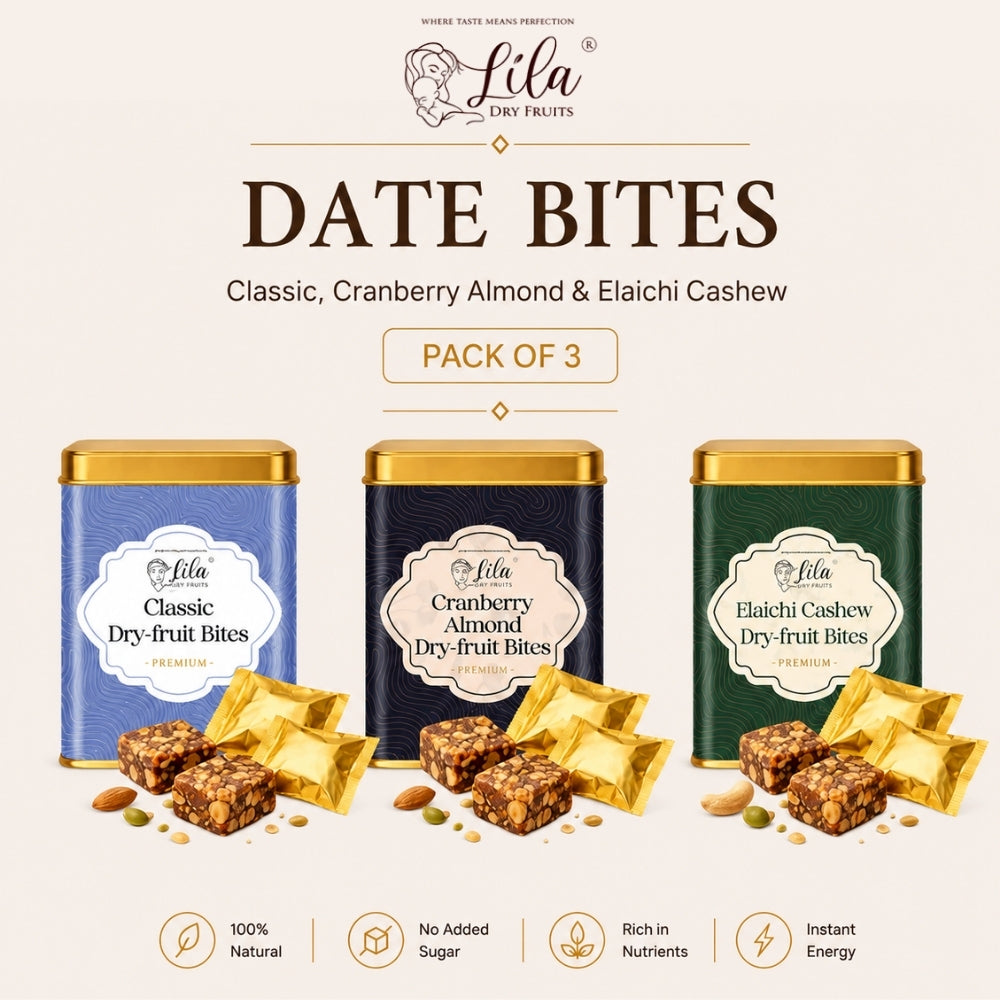 Lila Dry Fruits Date Bites Classic, Cranberry Almond & Elaichi Cashew (Pack of 3)