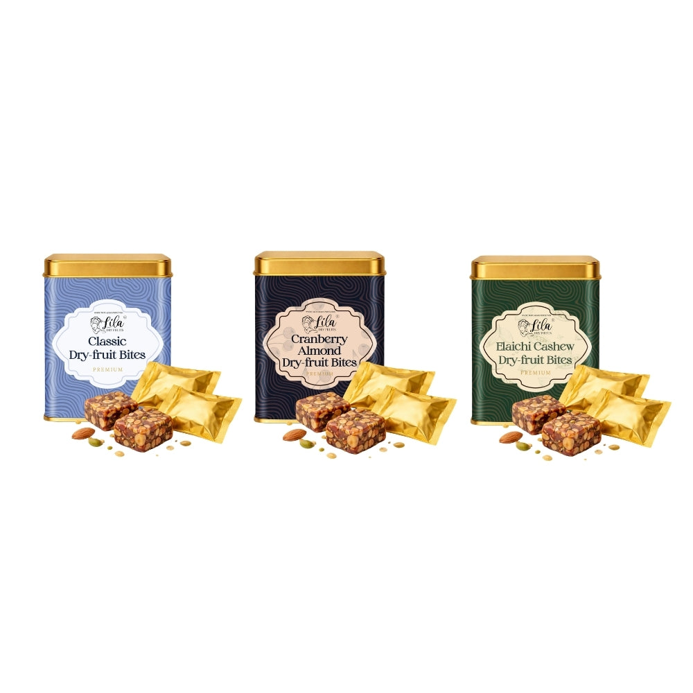 Lila Dry Fruits Date Bites Classic, Cranberry Almond & Elaichi Cashew (Pack of 3)