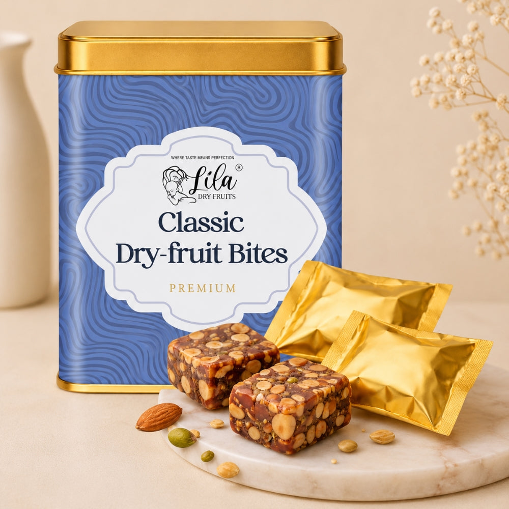 LILA DRY FRUITS Dry Fruit Bites 200 g (10 Pieces) Classic Dates Barfi with Almonds Cashews Pistachios Honey Ghee