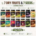 7 Dry Fruits & 7 Seeds Combo | Cashew, Almonds, Raisins, Pista, Anjeer, Black Raisins, Apricots, Pumpkin, Sunflower, Chia, Flax, Watermelon, Basil & Halim Seeds