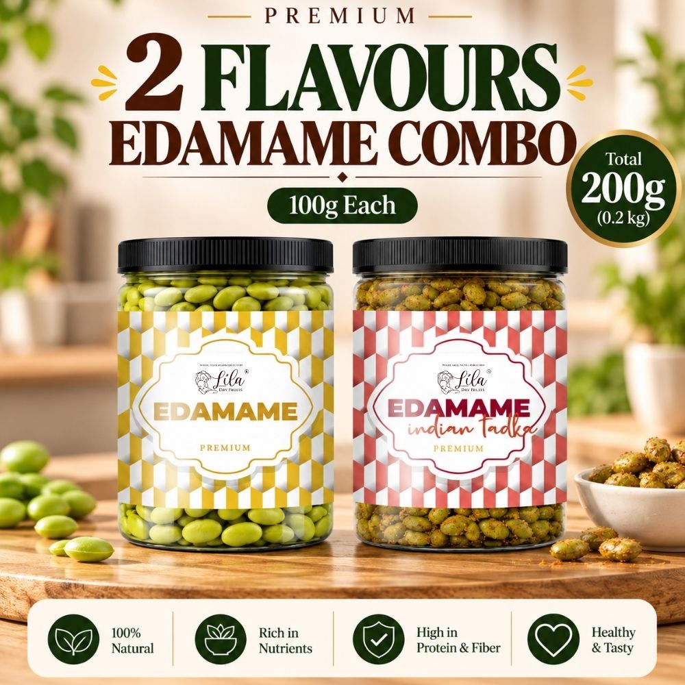 Lila Dry Fruits Premium Edamame 2 Flavours Combo – Classic & Indian Tadka (Pack of 2, 100g Each)