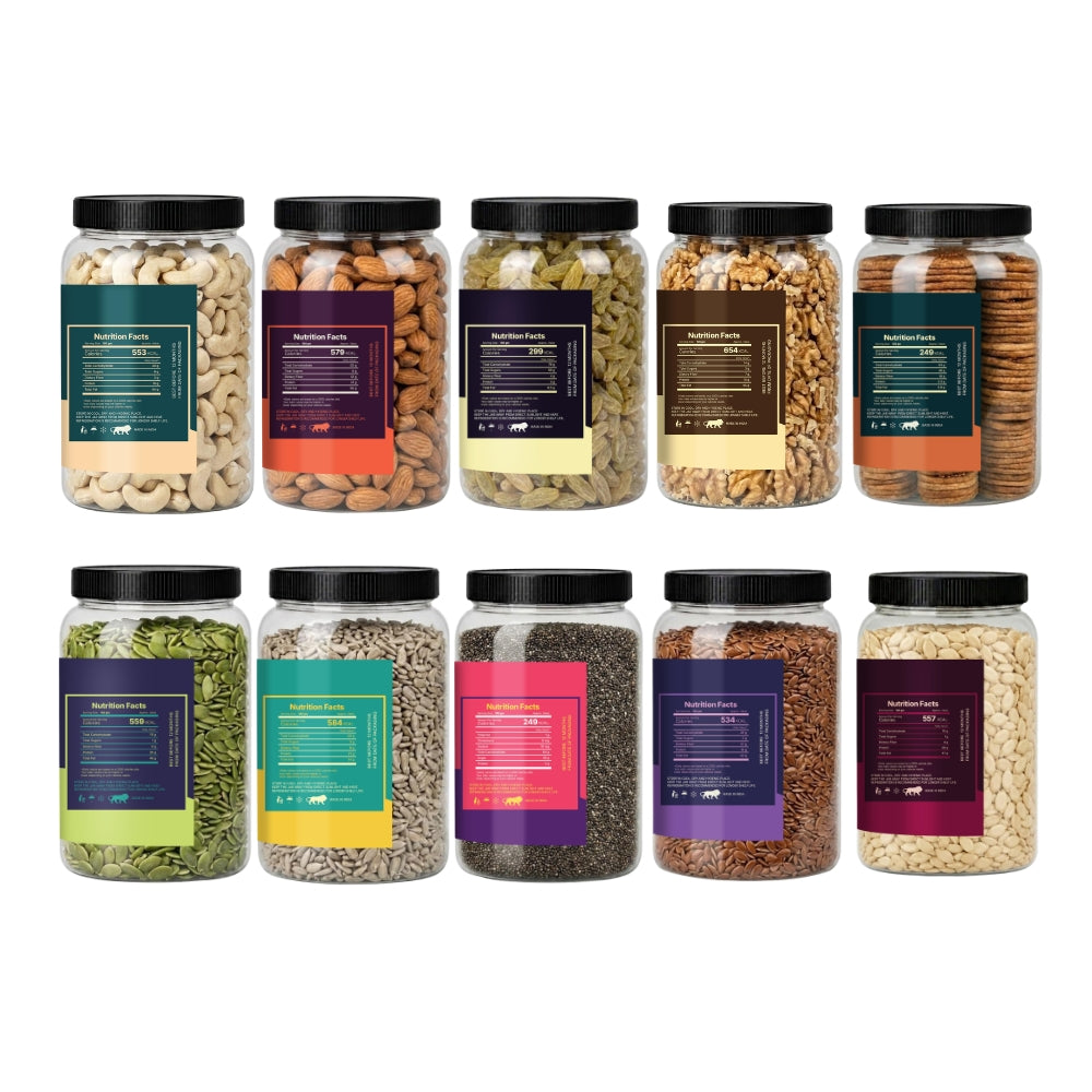 5 Seeds & 5 Dry Fruits Combo Pack – 100g Each | Cashew, Almond, Raisins, Walnut, Anjeer, Pumpkin, Sunflower, Chia, Flax & Watermelon Seeds | Healthy Superfood Mix