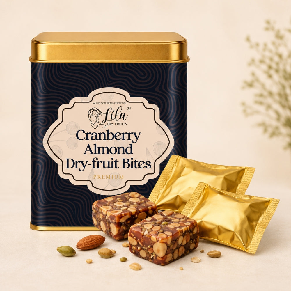 LILA DRY FRUITS Dry Fruit Bites 200 gms Cranberry Almond Dry Fruits Barfi | Dates, Almonds & Dried Cranberries with Desi Ghee