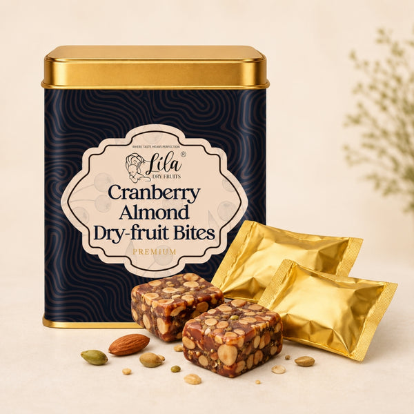 LILA DRY FRUITS Dry Fruit Bites 200 gms Cranberry Almond Dry Fruits Barfi | Dates, Almonds & Dried Cranberries with Desi Ghee