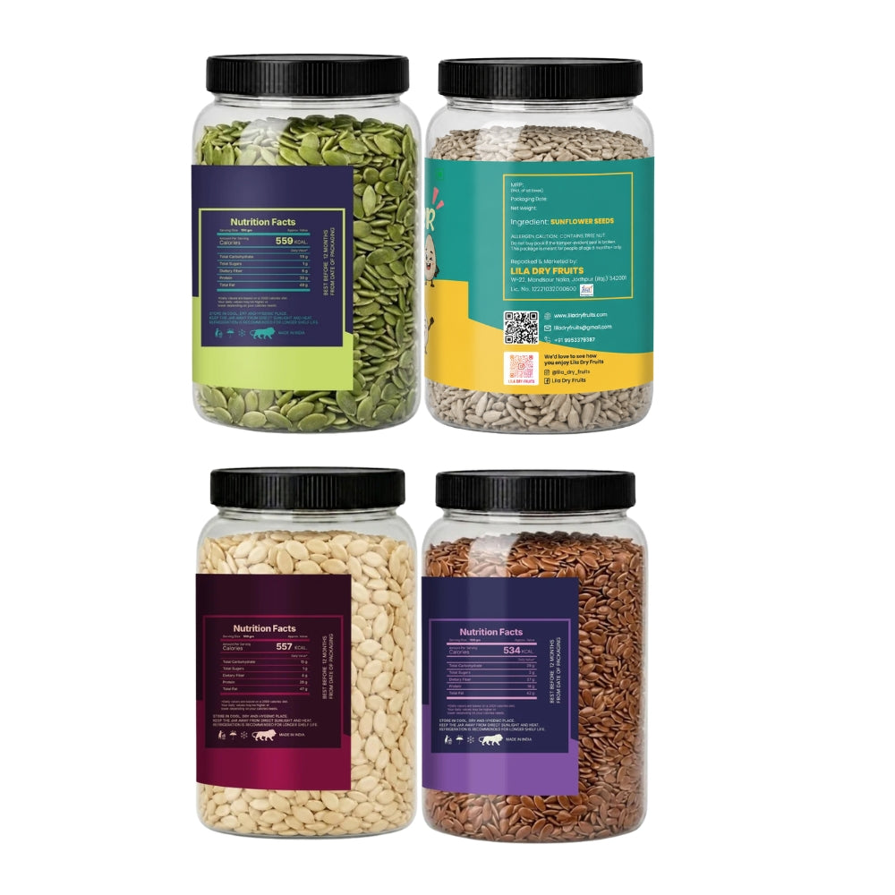 Premium 4 Seeds Combo Pack (800g) – 200g Each Watermelon, Flax, Pumpkin & Sunflower Seeds | Healthy Mixed Seeds for Daily Nutrition