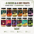 6 Seeds & 6 Dry Fruits Combo Pack | 12 Superfoods | 100g Each | Almonds, Cashews, Walnuts, Raisins, Anjeer & Black Raisins Healthy Seeds & more