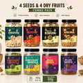 4 Seeds & 4 Dry Fruits Combo Pack (100g Each) | Cashew, Almond, Raisins, Walnut, Pumpkin, Sunflower, Chia & Flax Seeds