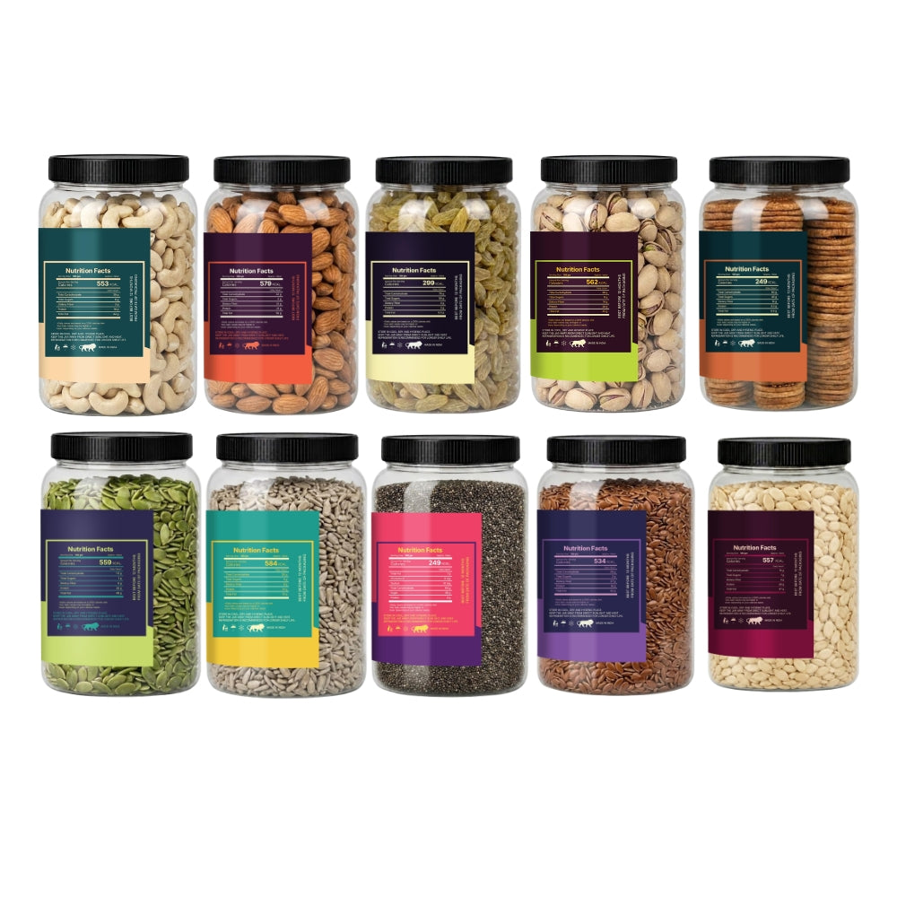 5 Seeds & 5 Dry Fruits Combo Pack | 100g Each | Cashews, Almonds, Raisins, Pistachios, Anjeer, Pumpkin, Sunflower, Chia, Flax & Watermelon Seeds | Healthy Snack Mix