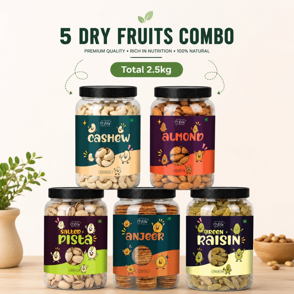 Premium 5 Dry Fruits Combo Pack (200g Each) – Cashew, Almond, Pista, Anjeer & Raisins
