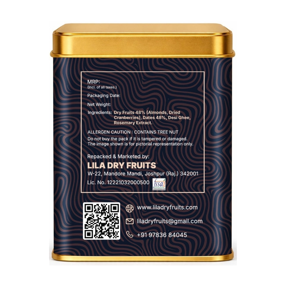 LILA DRY FRUITS Dry Fruit Bites 200 gms Cranberry Almond Dry Fruits Barfi | Dates, Almonds & Dried Cranberries with Desi Ghee