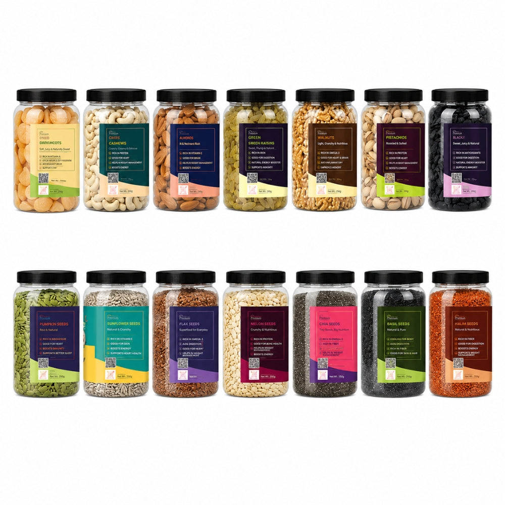 7 Seeds & 7 Dry Fruits Mix | Cashew, Almonds, Raisins, Pista, Walnut, Black Raisins, Apricots with Pumpkin, Sunflower, Chia, Flax, Watermelon, Basil & Halim Seeds | Premium Healthy Combo