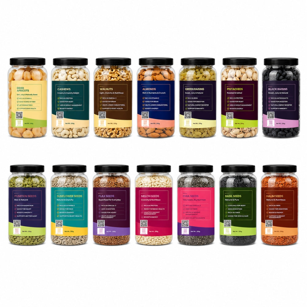7 Seeds & 7 Dry Fruits Mix | Cashew, Almonds, Raisins, Pista, Walnut, Black Raisins, Apricots with Pumpkin, Sunflower, Chia, Flax, Watermelon, Basil & Halim Seeds | Premium Healthy Combo