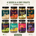 4 Dry Fruits & 4 Seeds Combo Pack | Cashews, Almonds, Raisins, Anjeer + Pumpkin, Sunflower, Chia & Flax Seeds | 100g Each