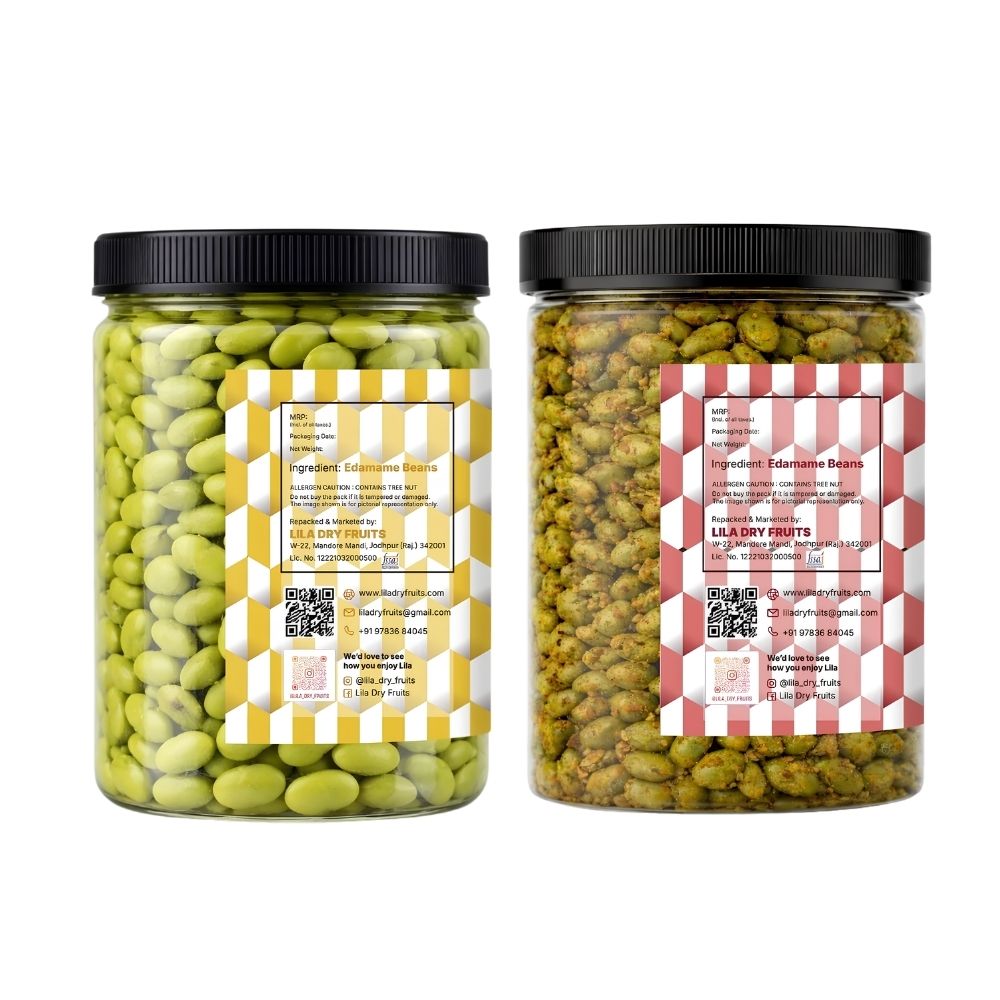 Lila Dry Fruits Premium Edamame 2 Flavours Combo – Classic & Indian Tadka (Pack of 2, 100g Each)
