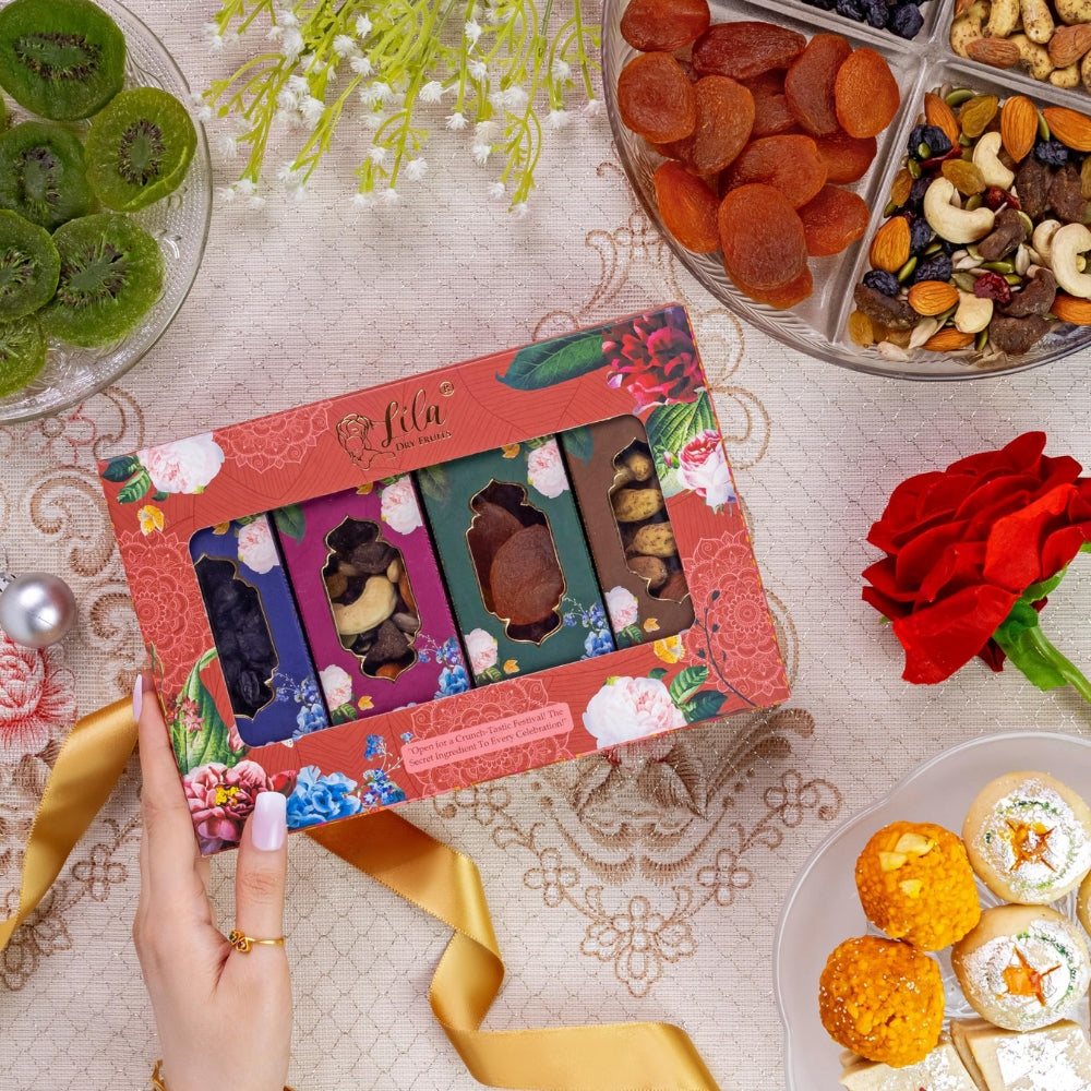 LILA DRY FRUITS Gift Hamper Roasted Cashew Almonds Seeds Mix Chatpata Cranberry | Combo Pack Premium Festive Gift with Beautiful Slider Box Perfect For Gifting